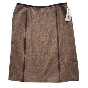 New Vintage Pendleton Skirt Size 16 Brown A-Line 100% Virgin Wool Leather Trim